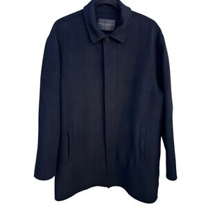 Donna Karan New York Mens Wool Blend Car Coat Black Hidden‎ Button Overcoat Med